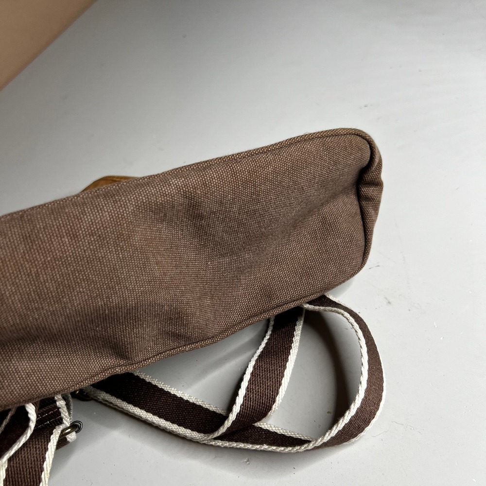 LL Bean Olive Canvas Dog Embroidered Rucksack Leather Flap Backpack Spaniel - Picture 7 of 8